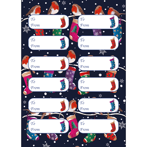 Robins & Stockings on Dark Navy Labels