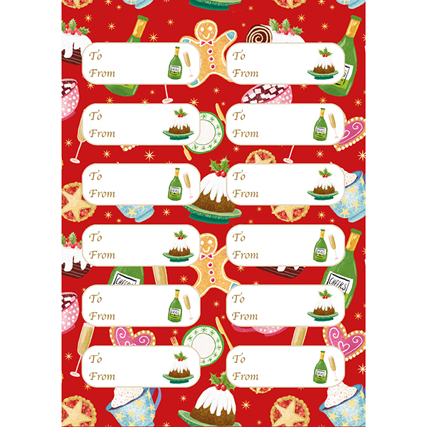 Festive Food on Red Labels