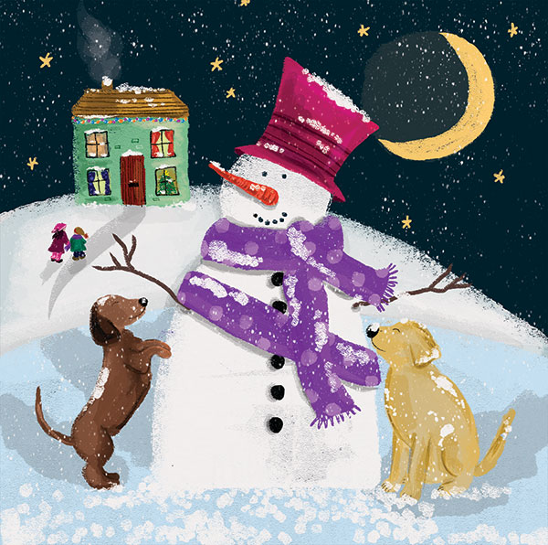 Dogs Around the Snowman