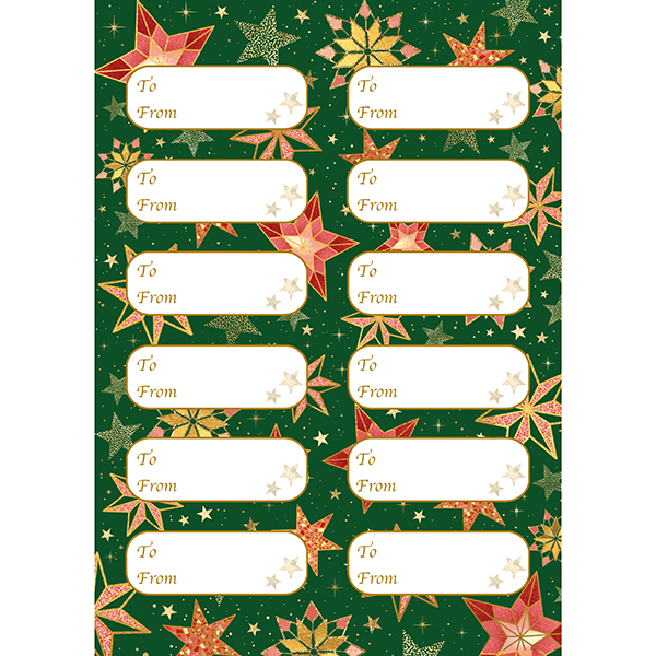 Red & Gold Stars on Green Labels