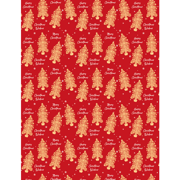 Red with Gold Trees Wrap & Tags