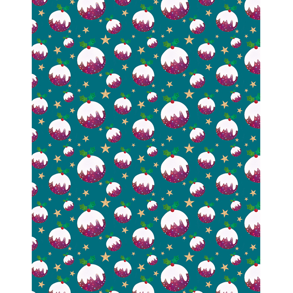 Teal with Christmas Puddings Wrap & Tags