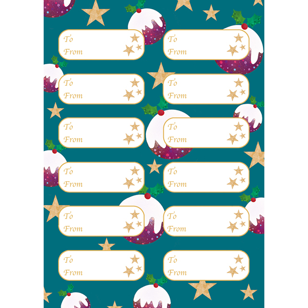 Teal with Christmas Puddings Labels