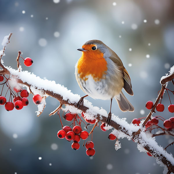 Snowy Robin and Berries