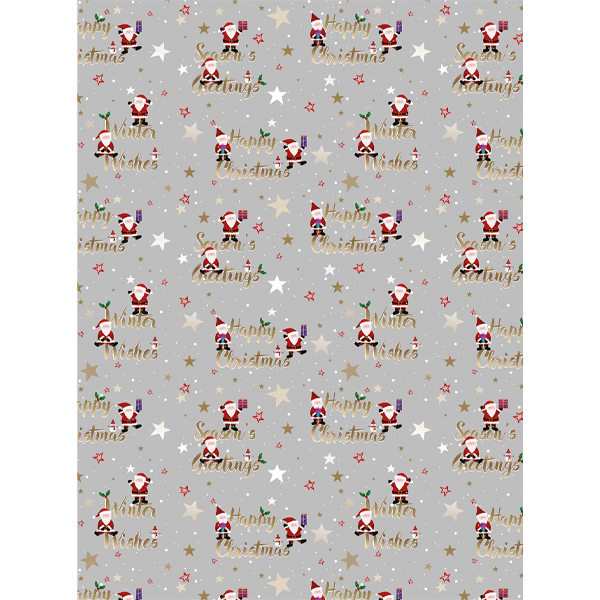 Happy Santas on Grey Wrap & Tags