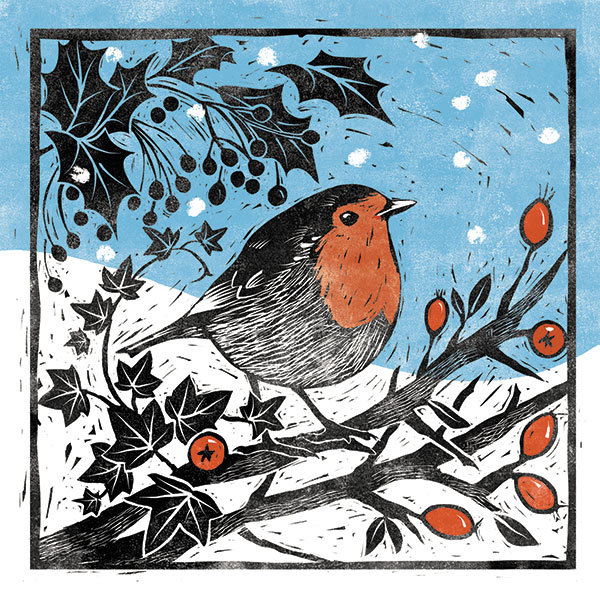 Lino print robin