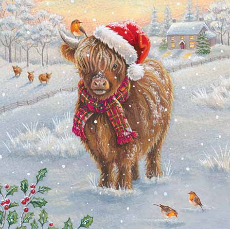Highland Cow In Santa Hat